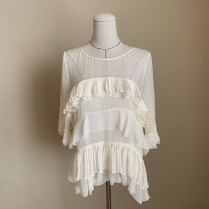 Rebecca Taylor Mosaic Fil Coupe Silk Ruffle Top 8